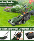 Electric Walk Behind Lawn Mower With 10 Amp Motor And 13 Inch Cutting Deck Grass Collection Bag 3 Adjustable Cutting Heights Corded Mower For Small To Medium Lawns Easy Start Go To Tool For Fast Garden Care, folding handle