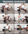Man performing exercises on 800 Lb Adjustable Weight Bench For Home Gym With Leg Extension And Leg Curl Preacher Curl Bench