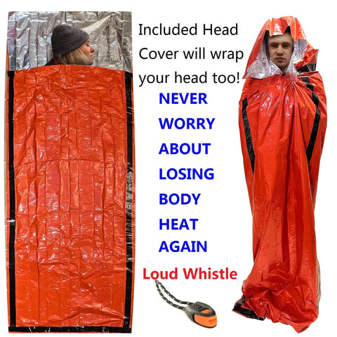 Emergency Survival Sleeping Bags 2 Pack For Cold Weather Camping And Outdoor Rescue Mylar Thermal Bivy Sack displayed