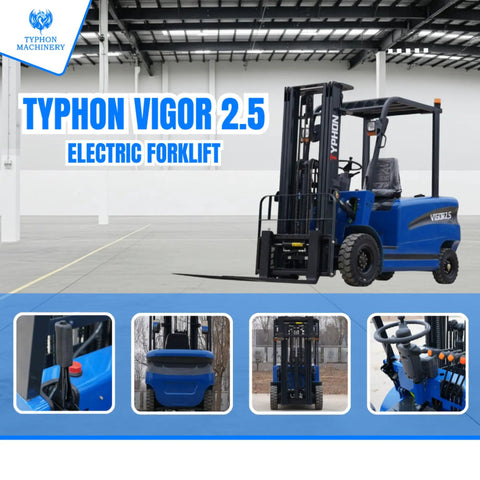 2025 Heavy Duty Electric Forklift 2.5 Ton Capacity Rock Solid Steel Chassis, front view in warehouse with smooth hydraulic controls.
