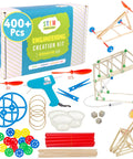 All In One Engineering Kit For Kids 25 Hands On Projects With Four Hundred Plus Components STEM Building Set For Ages Eight And Up Awesome For Classrooms After School Programs And Home Projects. STEM kit box with wooden sticks, wheels, propellers, glue gun and sample builds