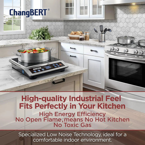 Portable Induction Cooktop 1800W Max Power With 9 Power Levels And 18 Temperature Settings shown on kitchen counter
