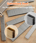 1000 Count 1/2 Inch 18 Gauge Narrow Crown Staples, Beveled Point Galvanized Heavy Duty Staples displayed with close-ups