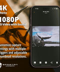 GoLive 4G LTE Trail Camera With Instant Live Streaming And Anti Theft GPS Tracking For Hunting And Wildlife Monitoring Super Crisp HD Video Real Time Updates And Hella Tough Build That Handles Rough Days Outside, showcasing 1080P HD video on smartphone.