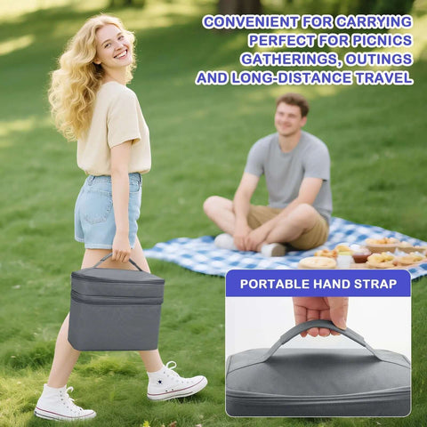 Swanky Double Layer Hand Mixer Case And Immersion Blender Storage Bag With Solid Carry Handle, gray bag carried on picnic.