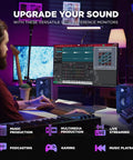 Man using Zero Latency Wired 4.5 Inch Studio Monitors And PC Speakers for recording and multimedia with music production software.