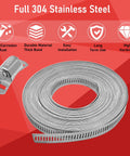 Hose Clamps Assortment Kit For DIY Projects 304 Stainless Steel 32.8 Ft Metal Straps With 12 Extra Strong Fasteners