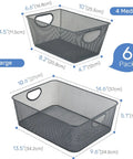 Six Pack Wire Storage Baskets Set, Durable Metal Mesh Organizers In Gray For Kitchen, Laundry, Garage, Fridge And Bath, Two Sizes Perfect For Cabinets, Shelves, And Pantry Organization