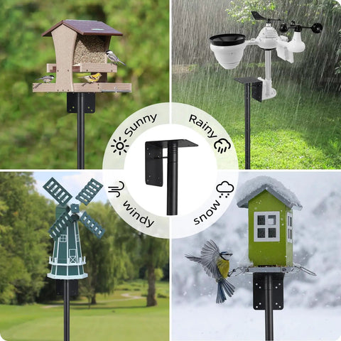 Heavy Duty Outdoor Bird Feeder Pole Kit With 60 Inch Ground Mount, 5 Prong Base, Adjustable Feeding Stand with weather station