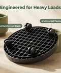 Heavy Duty Plant Caddy With Ultra Smooth Rollers, 14 Inch Round Planter Saucer, 4 casters and grid reinforced back.