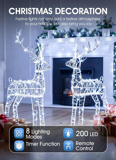 USB Fairy Lights 66 Feet With 200 LEDs Remote Control and Timer Waterproof 8 Modes for Christmas reindeer decor