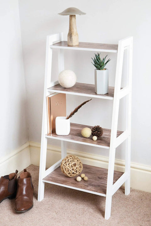 Rustic Wood Self-Adhesive Film Peel-And-Stick Wrap For Walls Cabinets And Furniture on white shelf with decor items.