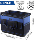 Heavy Duty Tool Tote Bag With Waterproof Plastic Base 16 Inch Multi Pocket Organizer With Shoulder Strap in black and blue