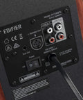 Back panel view of R1700BTs Wireless Bluetooth Bookshelf Speakers With AptX HD And Sub Output, showing input options and connections.