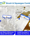 Extendable Floor Scrub Brush 12 Inch Wide Heavy Duty Grime Busting Two In One Scrub And Squeegee Deck Brush cleaning tile floor with water and dirt