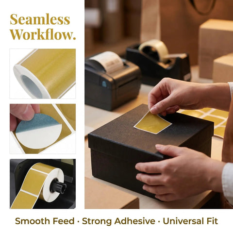 Golden Thermal Label Paper For Shipping And Mailing Self Adhesive Labels With Smooth Surface That Resists Blackening Ideal