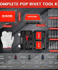Rivet Gun Kit With 430 Aluminum Rivets, 4 Drill Bits And Protective Gloves In Portable Carrying Case For Home Workshop And Sheet Metal Projects.
