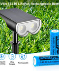 3.2V 14430 LiFePO4 rechargeable battery 500mAh displayed with solar light in grass