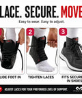 Steps to wear Adjustable Lace Up Ankle Brace For Women And Men, showing lace-up process for sprained ankle support and stability.