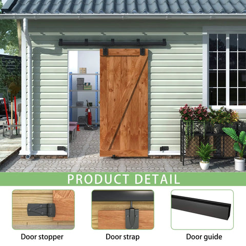 Exterior Sliding Barn Door Hardware Track Kit With 96 Inch Black Track, Heavy Duty 500 Lb Capacity, Weatherproof Wall Mount System For Outdoor Use