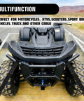 ATV secured with 2 Pack 1.5 Inch By 8 Ft Beefy 3000 Lb Motorcycle Tie Down Straps Heavy Duty Cam Buckle With S Hooks Soft Loops