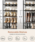 8-Tier Tall Shoe Rack Organizer For Entryway And Closet with removable shelves for boots and other footwear, rustic brown finish.