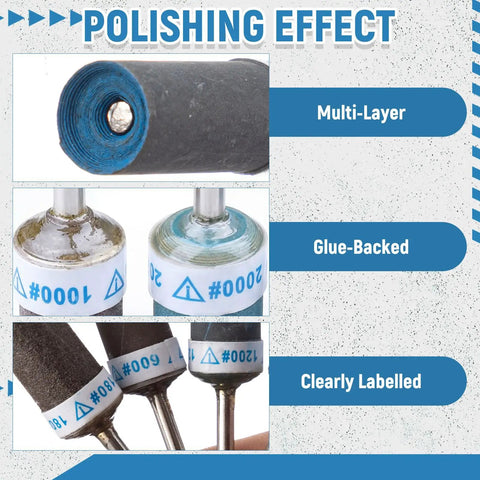 Close-up of sanding drum details from 133 Pieces Polishing Kit For Rotary Tools With 180 To 2000 Grit Sanding Drums And Sleeves Buffing Wheels