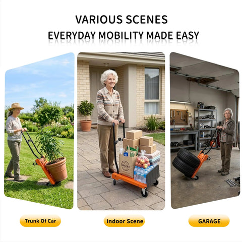 Folding Hand Truck Dolly And Platform Cart For Heavy Loads Up To 330 Lbs With Telescoping Handle And 2 Level Adjustable Height From 28.98 To 37.08 Inches, Easy Fold Flat Storage For Moving Boxes Cans And Gear in garden, home, and garage