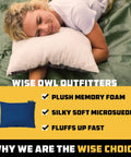 Memory Foam Travel Pillow For Planes And Cars Ultra Compact Easy Carry Micro Suede Neck Support For Adults shown on camping mat