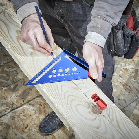 Using Tall Pro Grade Stair Gauges For Framing Square with carpentry square on wooden board