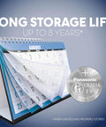 CR2016 3V Lithium Coin Cell Batteries Four Pack Featuring Child Resistant Standards Based Packaging with calendar showing storage life.