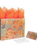 Rose Gold Gift Bag Set With Greeting Card And Orange Tissue Paper That Elevates Your Gifting Game For Birthdays, Mother's Day, Christmas, Weddings, And More, 13 X 10.1 X 5.2 Inches, 1 Pc