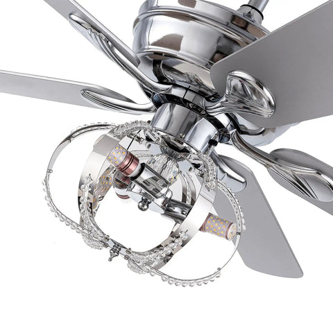WEvalMC Ceiling Fan Chandelier 52 Inch with Wireless Operation, 5 Blades, 3, showing chrome finish and stylish blades.