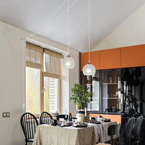 Three Light Black Hanging Ceiling Light Chandelier With Crystal Accents Adjustable Farmhouse Pendant Fixtures in dining room