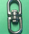 Top Shelf Marine Grade 316 Stainless Steel Anchor Swivel Eye And Eye 6mm 1/4 Inch heavy-duty rigging hardware close-up on green background.