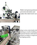 Close-up of Hassle Free Automatic Desktop Conveyor Round Bottle Labeler 110V showing precise positioning mechanisms for accurate wrapping.