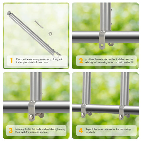 Installation steps for Nine Pack 1-3/8 Inch Chain Link Fence Extension Kit With 19.5 Inch Height, Galvanized Steel Post Extenders For Dogs And Privacy