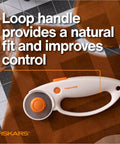 45mm Rotary Fabric Cutter With Ergonomic Loop Grip for easy precise cuts on cutting mat