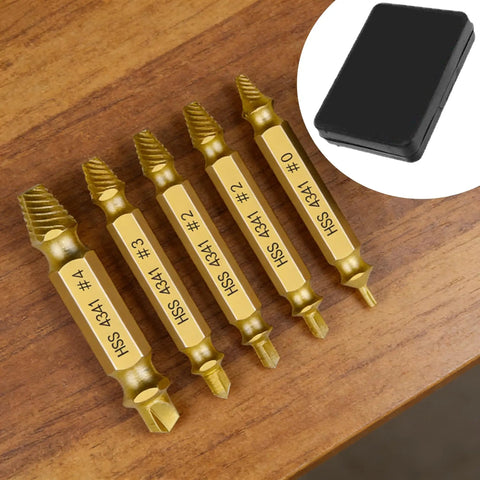 Damaged Screw Extractor Set Pack Of 6 With Gold Titanium Coated HSS 4341 Drill Bit Remover Kit shown with storage box