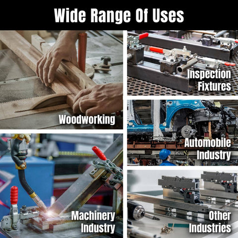 Heavy Duty 200 Lb Vertical Toggle Clamp With Quick Release used in woodworking, inspection fixtures, and automobile industry.