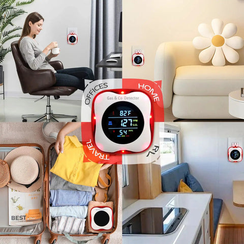 Must-Have Plug-In 4-In-1 Carbon Monoxide And Combustible Gas Detector with temp and humidity sensors in home and RV settings.