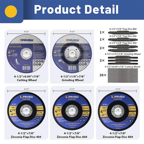 27 Pack Four And A Half Inch Angle Grinder Wheel Kit For Metals And Stainless Steel With Seven Eighths Inch Arbor Includes Twenty Cutting Wheels Three Grinding Discs Four Zirconia Flap Discs Great For Home DIY And Pro Metalwork