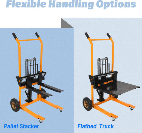 Heavy Duty Hydraulic Pallet Jack Stacker With Smooth Winch Lift And Rugged Steel Forks Handles 440 Pounds Up To Thirty Five Inches Fast For No Sweat Warehouse Moves And Dead Simple Heavy Hauling Tasks