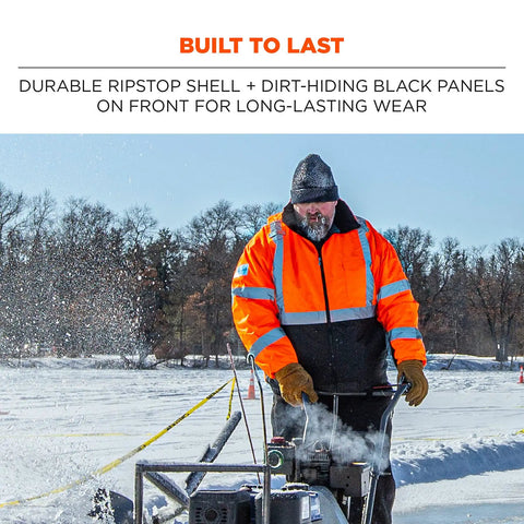 High Visibility Reflective Winter Bomber Jacket With Zip Out Fleece Liner Windproof And Water Resistant 300D Shell worn outdoors