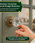 Antique Brass Door Knob Rosette Pair, 2.38 Inch Solid Brass Decorative Escutcheon Plates on door, hand turning knob