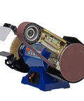No Sweat Heavy Duty 2X36 Belt Grinder Attachment With One Horsepower Motor Bench Grinding Kit, showing motor and belt setup.