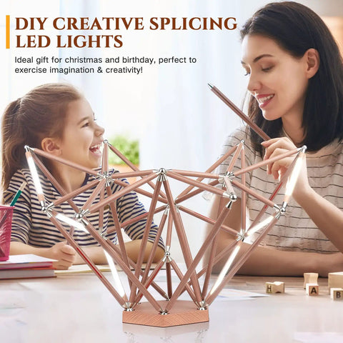 Mom and daughter assembling LED DIY Splicing Desk Lamp Kit With Touch Dimmer for Living Room Bedroom and Office USB Powered