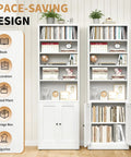 Slick 7 Tier Metal Bookcase 71 Inch White With Doors Industrial Display Shelf Unit styled with books and decor