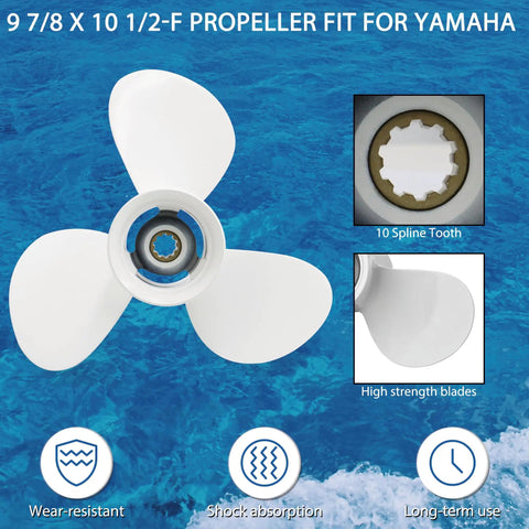 9 7/8 X 10 1/2 Inch Aluminum Boat Propeller For Yamaha Outboards 20 HP 25 HP 30 HP Right Hand 3 Blades White