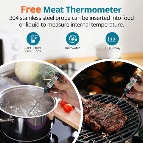 Infrared Thermometer Gun With Meat Thermometer Included, Lightning Fast 0.5 Second Readouts, Industrial Grade Sensor, Emissivity Adjustable 0.1 to 0.99, 12 to 1 Spot Ratio, Wide -58F to 1112F Range, Perfect For Grilling And BBQ Boss, with probe